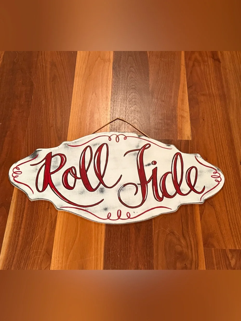 Roll Tide Hand-Painted Alabama Wall Sign - White & Red